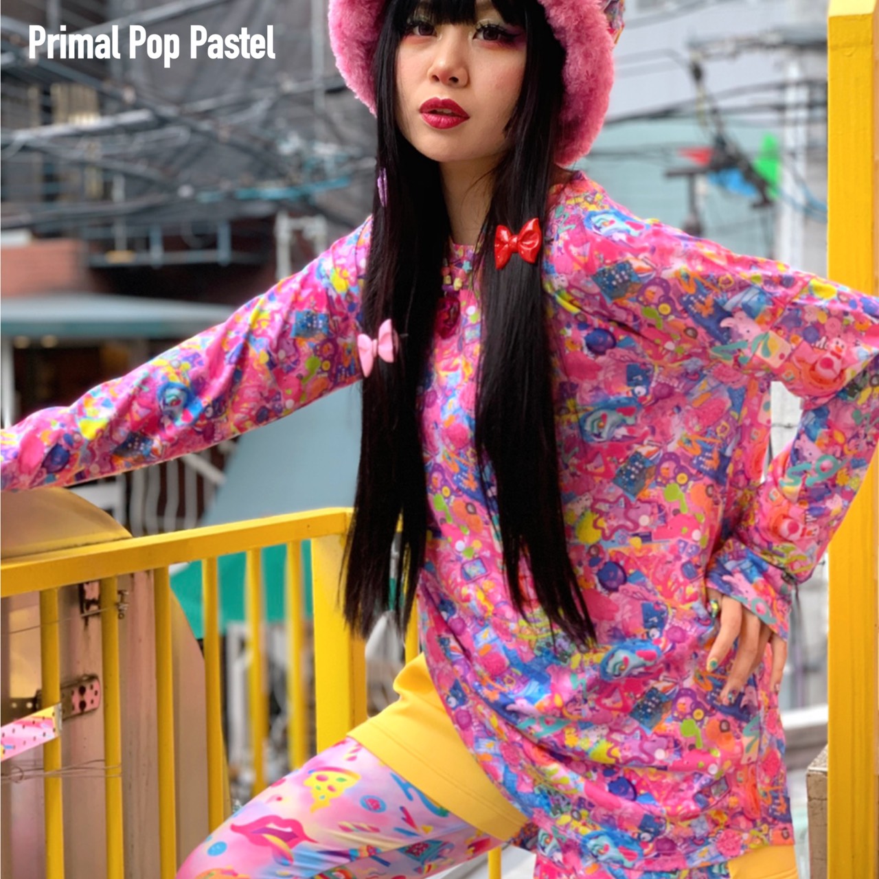 All over printed Long Sleeve T-Shirt/Primal Pop | 6%DOKIDOKI All over printed Long Sleeve T-Shirt/Primal Pop | 6%DOKIDOKI